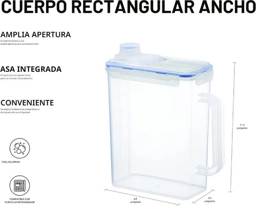 Miniatura 3 de LocknLock Aqua - Jarra de agua para puerta de refrigerador con asa, jarra de plástico sin BPA con tapa superior de rosca, perfecta para hacer tés