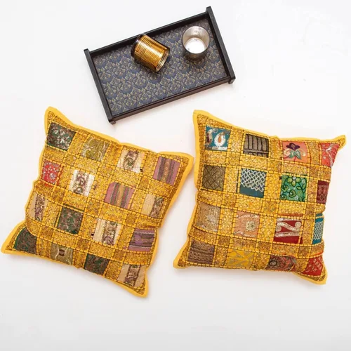 Miniatura 3 de INDACORIFY Juego de fundas de cojín surtidas de retazos, almohada de parche con cuentas hecha a mano india, almohada bohemia, funda de cojín