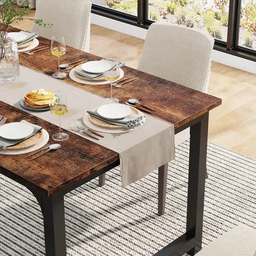 Miniatura 5 de Tribesigns Mesa de comedor de 63 x 31.5 pulgadas, mesa de cocina industrial para 4-6 personas, mesa de comedor rectangular para comedor, cocina