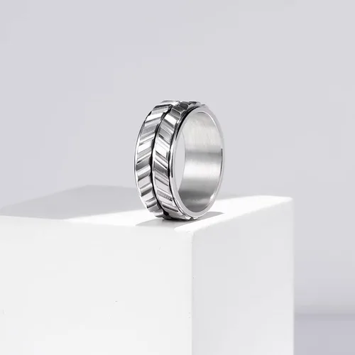 Miniatura 25 de King Will Anillo de ansiedad giratorio para hombre, color negro, plateado, dorado, 0.315 in, cadena de malla de alambre de acero inoxidable, malla