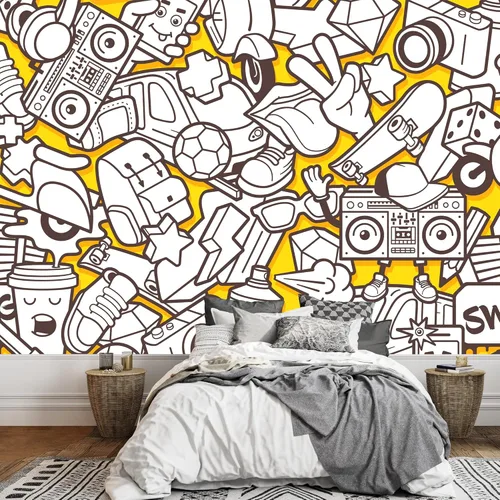 wall26 - Patrón urbano de graffiti vectorial - Decoración de pared de arte en lienzo - 100x144 pulgadas Obra de arte - Ca96