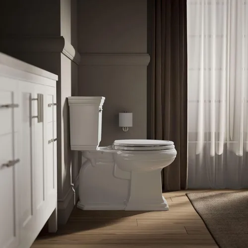 Miniatura 4 de Asiento para inodoro Kohler con tapa, de pino con molduras de madera y bisagras de plástico en color a tono, 4647-0 Blanco