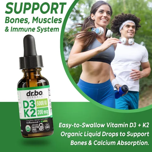 Miniatura 3 de Vitamina D3 K2 - Gotas líquidas orgánicas de vitamina D3K2 D3 K2, suplemento líquido de aceite MCT para adultos y niños, absorción de calcio huesos