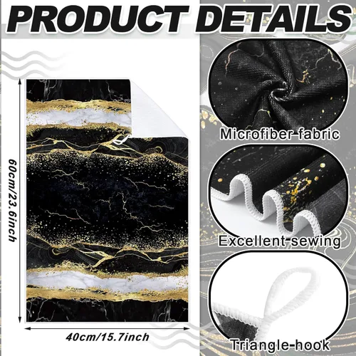 Miniatura 5 de Geyoga 4 piezas de toallas de cocina de Navidad de mármol negro y dorado, toallas de mano para platos absorbentes, paños de lavado de mármol