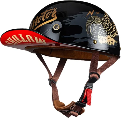 Miniatura 10 de Casco de motocicleta, gorra de béisbol retro, medio casco con hebilla de liberación rápida, estilo de béisbol, cómodo y duradero para adultos