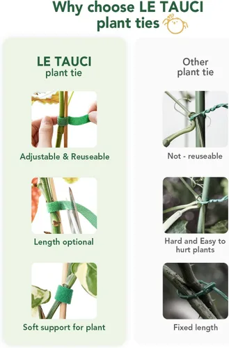 Miniatura 4 de LE TAUCI Lazos para plantas, cinta de jardín para plantas, soporte reutilizable ajustable más grueso para el crecimiento, agarre fuerte, enredaderas
