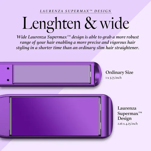 Miniatura 2 de Plancha y rizador de pelo 2 en 1, placa de 2 pulgadas, plancha de cerámica extragrande de 8.5 pulgadas con aniones de 65.6 ft (morado)