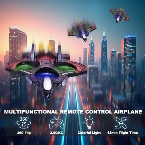 Miniatura 2 de Avión RC de espuma, aviones de control remoto con luces LED, chorro de combate para vuelos nocturnos al aire libre 360° Flip & Spin Stunt Drone Toy