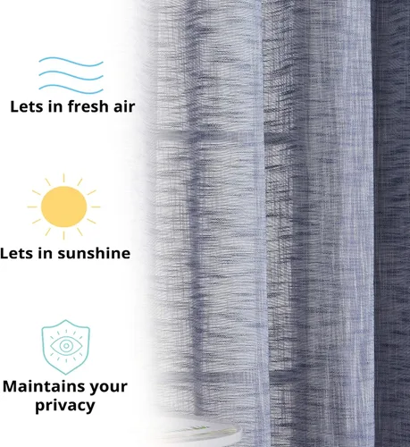 Miniatura 4 de HLC.ME Cortinas de lino sintético con textura semitransparentes que mantienen la privacidad y filtran la luz solar, con ojales, cortinas cortas