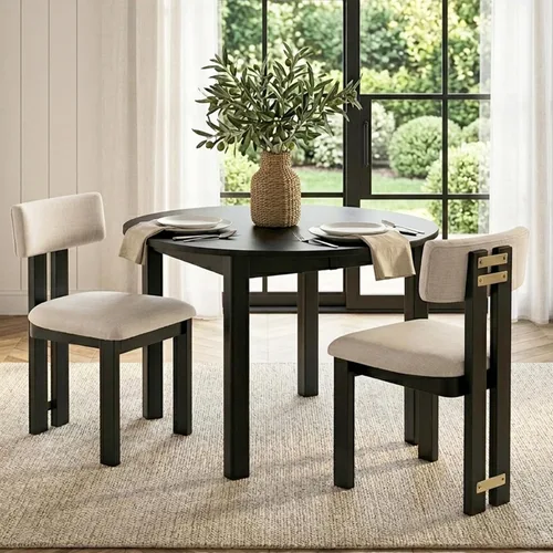 Miniatura 10 de HNY Juego de 4 sillas de comedor modernas de lino, tapizadas de tela beige, con marco de madera natural y respaldo curvado, sillas de madera sin
