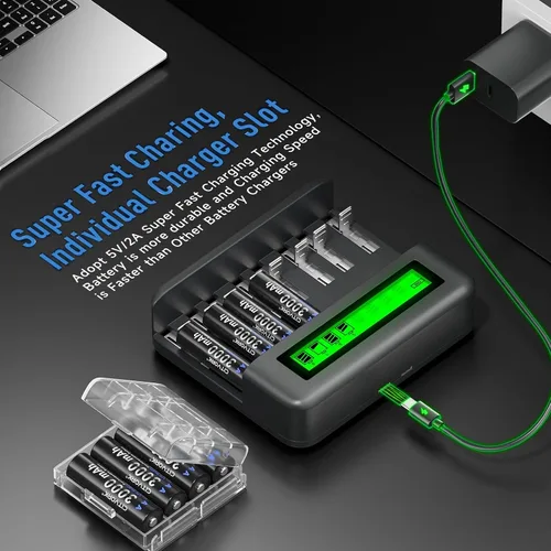 Miniatura 7 de CITYORK Baterías recargables C con cargador, paquete de 4 baterías NiMH de 5000 mAh tamaño C con cargador de batería universal LCD inteligente