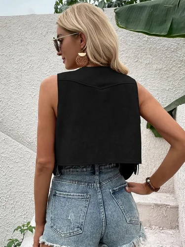 Miniatura 2 de Verdusa Chaleco de ante con borlas para mujer, sin mangas, con flecos, chaqueta corta hippie