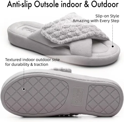 Miniatura 7 de Zapatillas ortopédicas ajustables con soporte de arco para mujer con espuma viscoelástica para fascitis plantar, zapatillas de casa para mujer