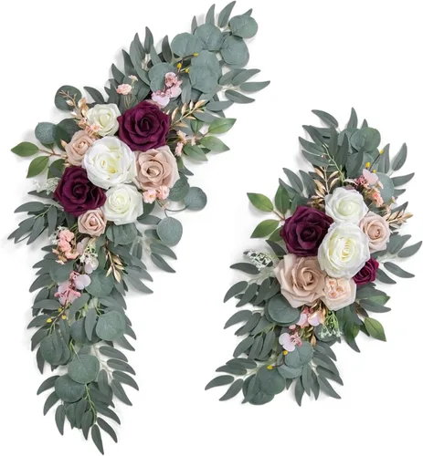 Miniatura 21 de ponatia Flores de Arco de Boda (Paquete de 2), Flores de Boda Artificiales Blancas para Decoraciones de Señales de Bienvenida de Boda y Flores