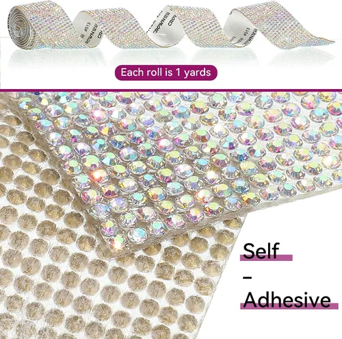 Miniatura 2 de 4 rollos de cinta autoadhesiva con diamantes de imitación y cristal Bling con tiras adhesivas de 2 mm para manualidades, bodas, cumpleaños, fiestas