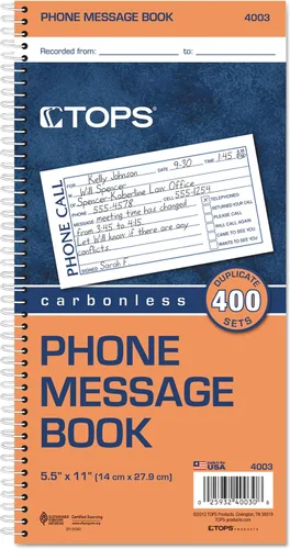 Miniatura 2 de TOPS Libro de formularios de mensajes para teléfono, duplicado sin carbono, 2.75 x 5 pulgadas, 400 juegos por libro (4003) (paquete de 2)