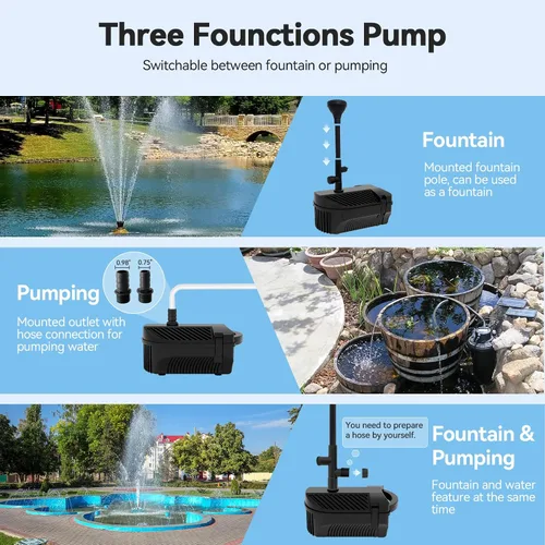 Miniatura 3 de Bomba de fuente de agua grande de 1320 GPH/100 W, kits de fuente de bomba de estanque para exteriores, equipo de estanque con 3 opciones
