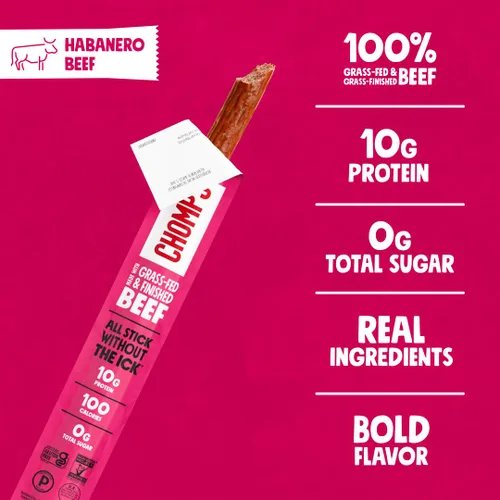 Miniatura 3 de Chomps Tiras de carne seca de res alimentadas con pasto y terminadas con sabor picante de habanero 10 paquetes - Keto, Paleo, Whole30, 10g