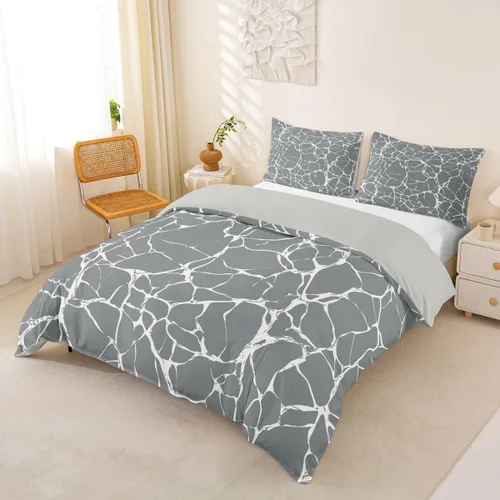 Miniatura 6 de Erosebridal Juego de funda de edredón de mármol metálico plateado, tamaño individual, juego de ropa de cama con purpurina gris plateado, diseño