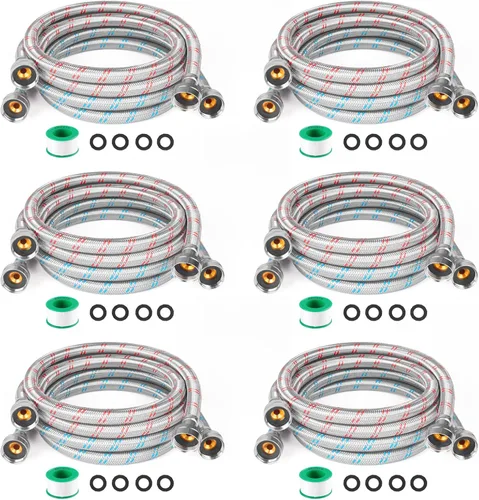 Miniatura 8 de Mangueras para Lavadora, Mangueras de Lavadora con Codo de 90 Grados de 8 pies, Paquete de 2 de 3/4" Acero Inoxidable Trenzado a Prueba