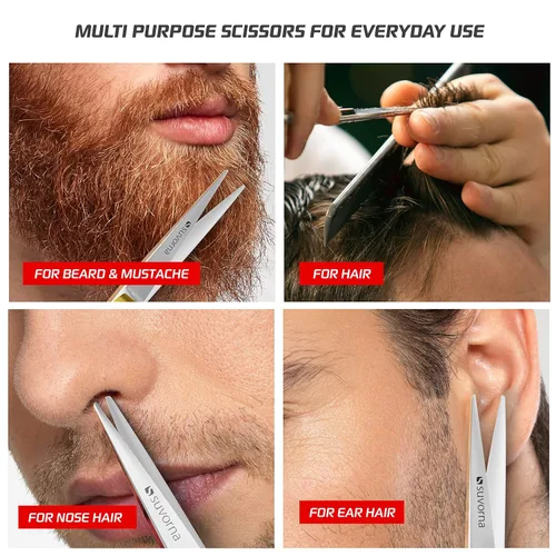 Miniatura 2 de Suvorna Tijeras de barba y bigote para hombres Tijeras pequeñas de 5 pulgadas para aseo, recortar, cortar y dar forma al vello facial Tijeras