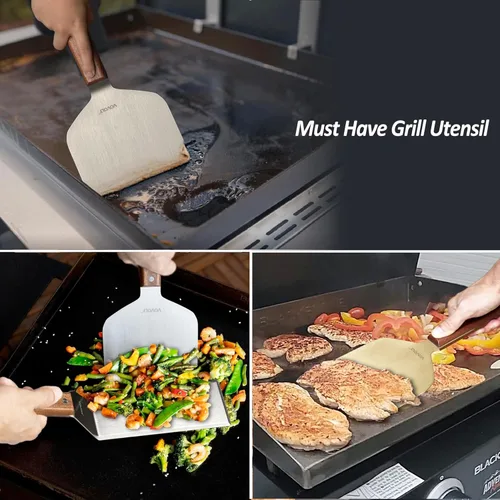 Miniatura 7 de Juego de espátulas de metal de acero inoxidable para plancha, espátula raspadora para parrilla para BBQ/parrilla de superficie plana - mango