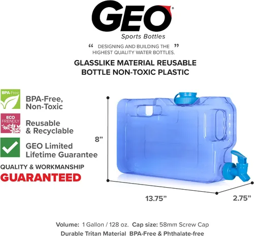 Miniatura 4 de Geo Sports Bottles Botella dispensadora de agua para refrigerador a prueba de fugas de 1.1 galones sin BPA con grifo y tapa de rosca de 2.283 in