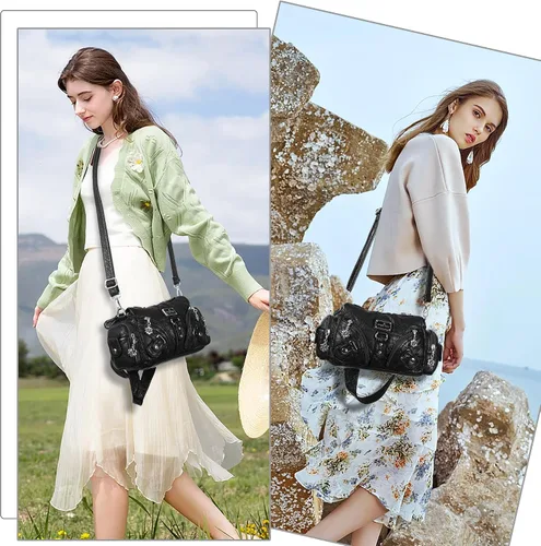 Miniatura 7 de Bolsos Angel Kiss para mujer, pequeños, tipo hobo, de hombro, de piel Vagen, con múltiples bolsillos, bolsa tipo bandolera con cierre de cremallera