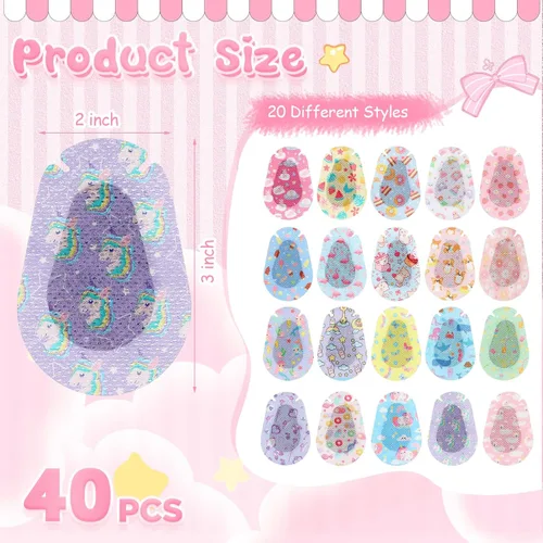Miniatura 2 de Copkim 40 parches adhesivos para los ojos para niños y niñas, lindo parche para ojos de niños pequeños, colorido y transpirable, parche perezoso