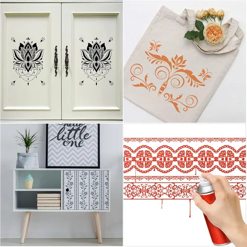 Miniatura 6 de 16 plantillas de borde de flores, plantillas de mandala, plantillas reutilizables cortadas con láser, plantillas de pintura floral para bricolaje