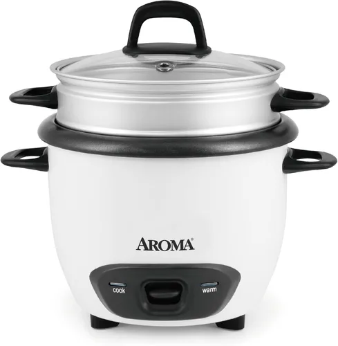 Arrocera y vaporera Aroma Arc, 3 tazas (sin cocinar), 6 tazas (cocidas), paquete de de 1, Blanco