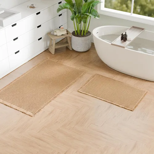 Miniatura 19 de Hiasan Tapete de baño de punto gofre, súper absorbente, antideslizante, con borlas, lavable a máquina, tapete con parte trasera de goma ultra suave