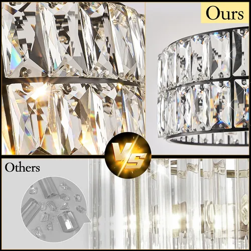 Miniatura 6 de Lámpara Colgante de Cristal de 4 Luces Araña Moderna Negra Pequeña de 12" Cristal Semi Empotrada Luz de Techo Redonda para Isla de Cocina, Negro