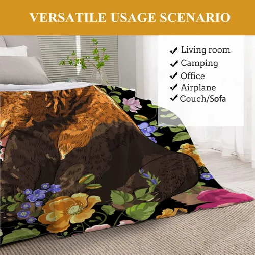 Miniatura 6 de Manta de oso para sofá, dormitorio, camping, forro polar, suave, esponjosa, acogedora, cálida, de franela de lujo, linda manta de animales, regalos