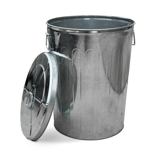 Miniatura 9 de Plexon Bote de basura grande de metal con tapa de 20 galones, cubo de basura decorativo para exteriores, cubo de metal galvanizado resistente