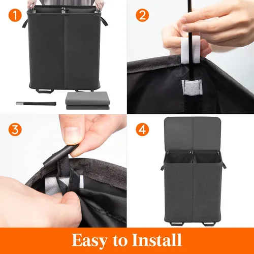 Miniatura 3 de Lifewit Cesta doble para ropa sucia con tapa y bolsas de lavandería extraíbles, gran plegable, 2 divisores, cesta de ropa sucia con asas para Negro