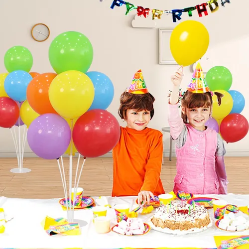 Miniatura 3 de Kit de 4 soportes para globos para mesa con base, centros de mesa, soporte para globos de arcoíris, decoraciones para fiesta de cumpleaños
