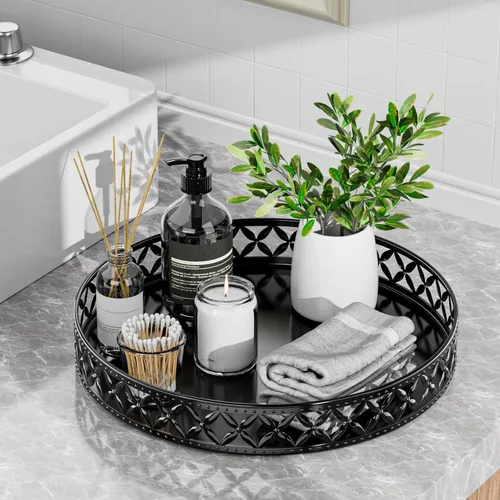Bandeja de tocador para encimera de baño, bandeja decorativa negra de 11 pulgadas, bandeja organizadora de encimera de baño para perfumes,