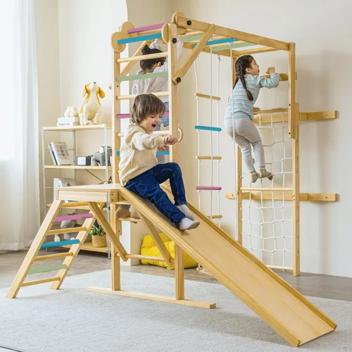 Miniatura 8 de Avenlur Grove 8 en 1 - Gimnasio de la selva interior con anillos de gimnasia, cuerda de escalada, columpio, tobogán, barras de mono, red de pared