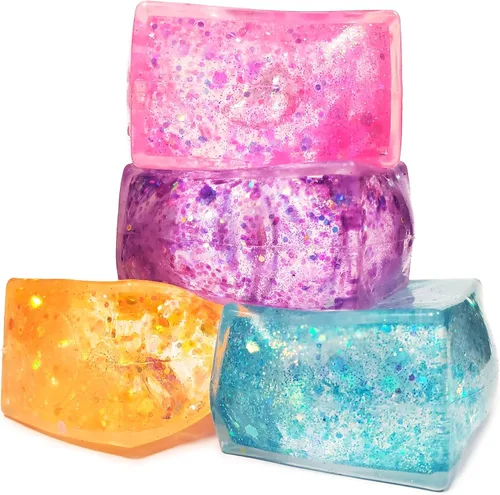 Miniatura 4 de 4 piezas de cubitos de hielo con purpurina - Juguetes sensoriales coloridos para adultos y niños, divertida bola para apretar para aliviar