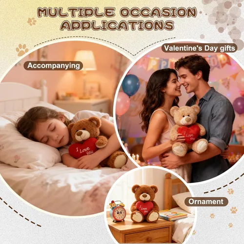 Miniatura 6 de ¡Te quiero! Oso de peluche de 10 pulgadas con corazón rojo, muñeca de oso de peluche suave, juguetes de peluche, regalos para ella/novia, amante