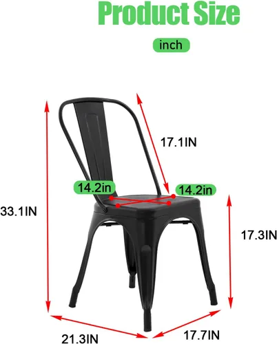 Miniatura 3 de Dopinmin Juego de 4 sillas de comedor modernas de metal negro, apilables, sillas de patio para interiores y exteriores, altura del asiento de 18 pies