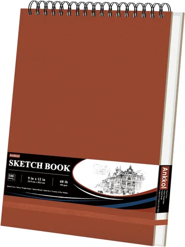 Miniatura 10 de Cuaderno de bocetos de 9 x 12 pulgadas, cuaderno de bocetos de tapa dura, bloc de bocetos con espiral superior, bloc de papel de dibujo de 100 hojas