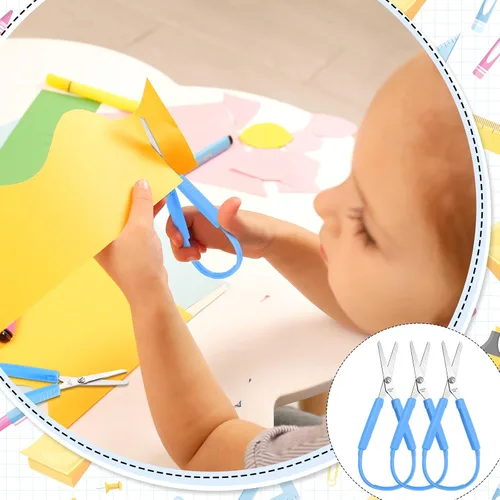 Miniatura 6 de Honoson Paquete de 10 tijeras de bucle para niños con agarre de 5.5 pulgadas, autoapertura, adaptativas, para necesidades especiales, mini tijeras