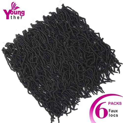 Miniatura 7 de Youngther Cabello sintético de ganchillo de 24 pulgadas, 6 unidades, 84 soportes, extensibles, cabello de ganchillo suave de diosa, cabello 1b