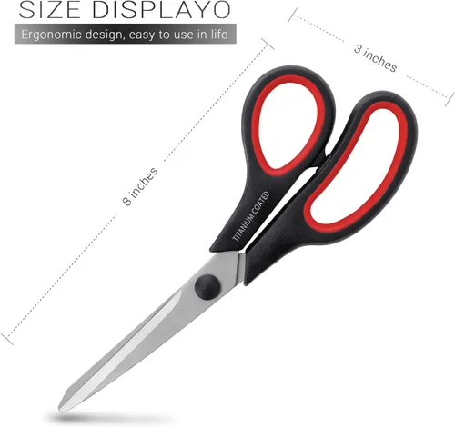 Miniatura 2 de Tijeras multiusos de 8 pulgadas para diestros y zurdos con revestimiento de titanio, tijeras afiladas resistentes para estudiantes de oficina
