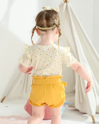 Miniatura 4 de Mioglrie Conjunto de ropa para bebé recién nacida, conjunto de pantalones cortos, lindos trajes de verano para bebés, ropa de bebé de algodón