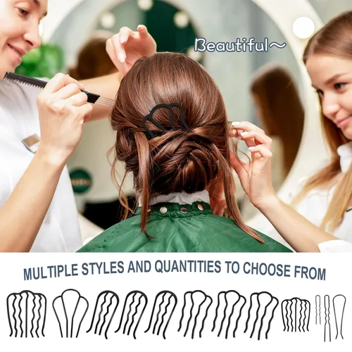Miniatura 5 de YONOY 12 piezas de peines laterales de metal para cabello con clip para moño, herramientas de peinado en forma de U, fabricante de moños