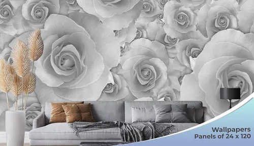 Miniatura 4 de EGD Papel tapiz floral en blanco y negro, decoración de habitación para despegar y pegar, decoración de papel de pared para sala de estar