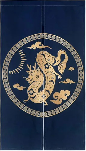 Miniatura 10 de LIGICKY Cortina de puerta Noren japonesa retro de lino blanco con estampado de ondas azules, tratamiento de ventana asiática, tapiz de puerta
